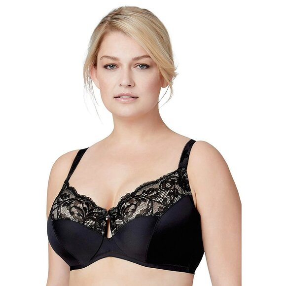 Bramour by Glamorise size 46D Underwire Bra Black Tribeca 7006 Lace Womens - Picture 1 of 6